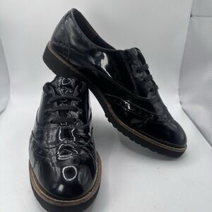 Paul Green Munchen Oxford Wing Tips Black Patent Leather Women Academia Sz 8.5
